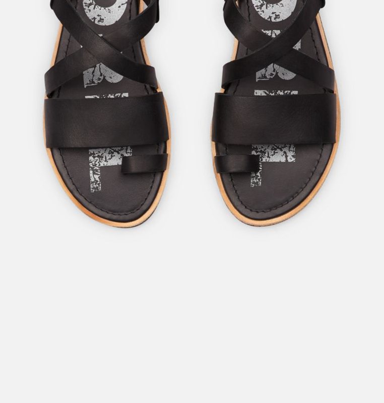 Womens Sandals Black - Sorel Ella™ Criss Cross Flat - 621-YERAJD